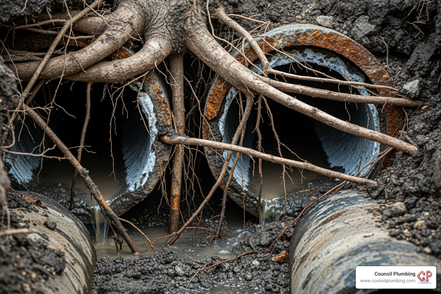 tree roots growing into a sewer pipe section - main line blockage tree roots growing into a sewer pipe section - main line blockage