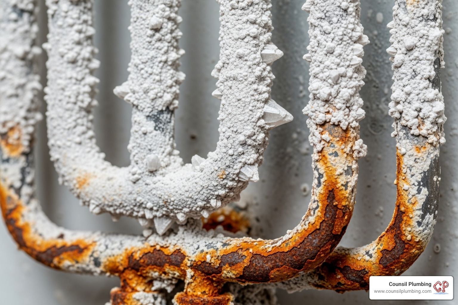Mineral buildup on a water heater heating element - San Jose tankless water heater Mineral buildup on a water heater heating element - San Jose tankless water heater