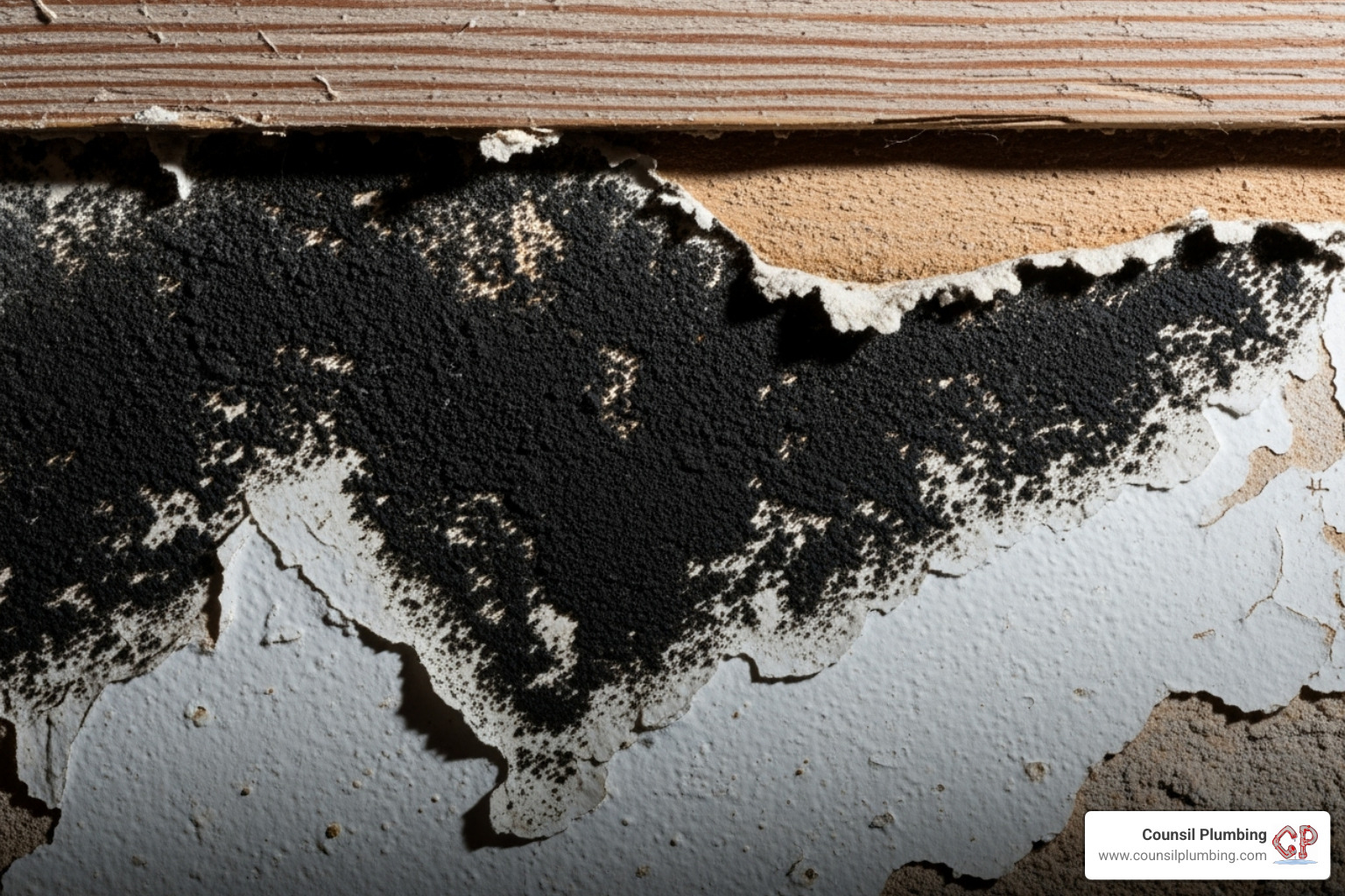 black mold growing on drywall behind a baseboard - water leak in house black mold growing on drywall behind a baseboard - water leak in house