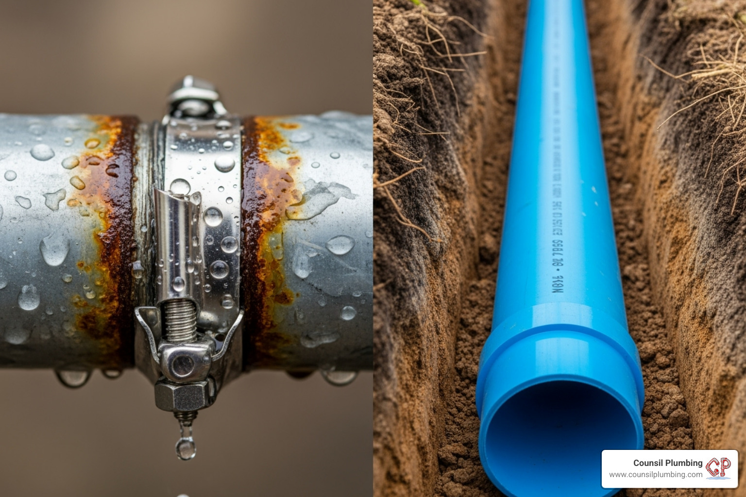 single pipe repair clamp versus a full new pipe installation - water line repair replacement
